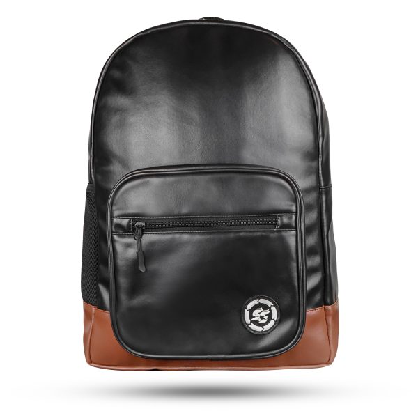 Custom Black and Brown Leather Sports Backpack manufactured by Spogen