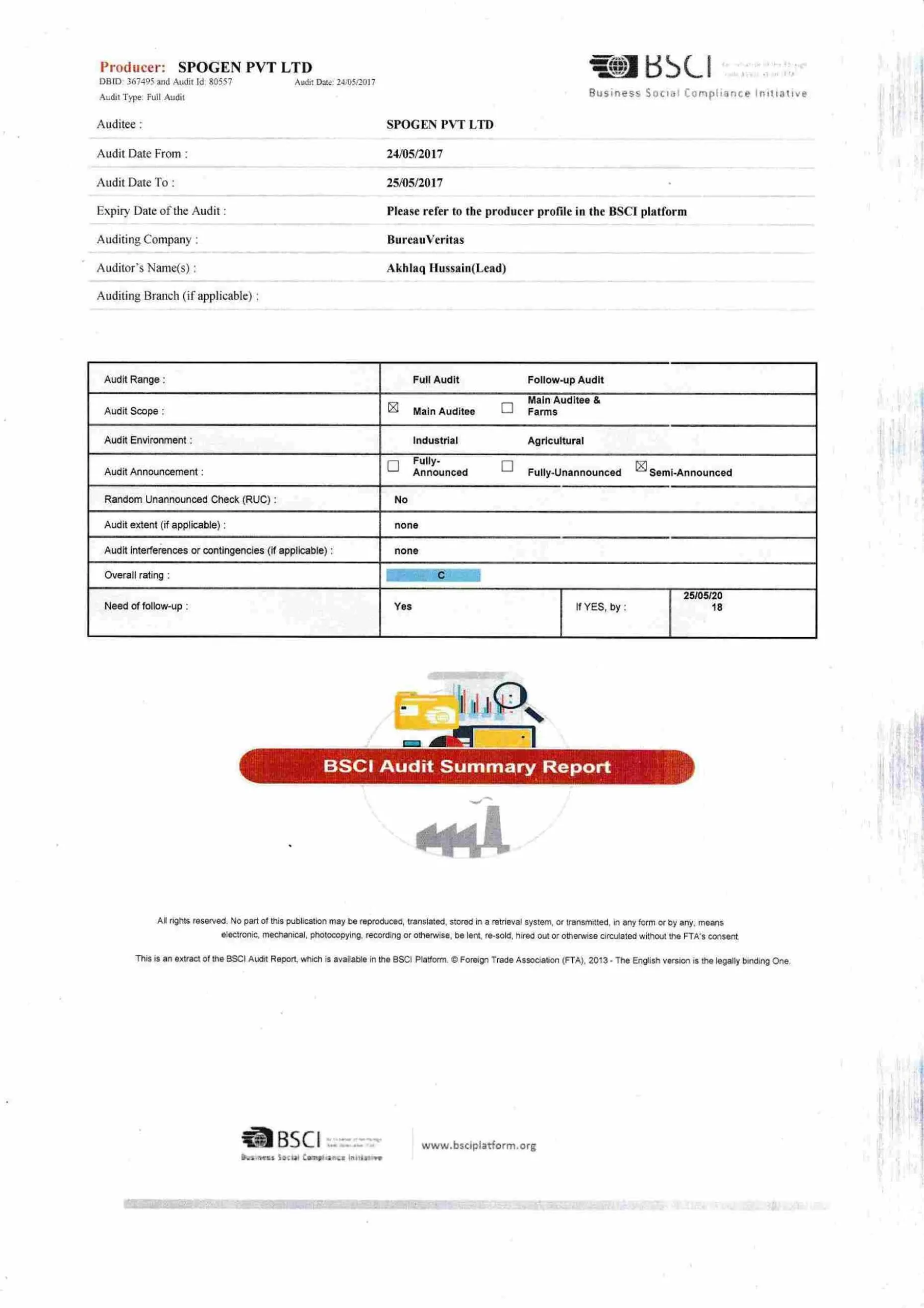 Spogen BSCI Certification Audit Document