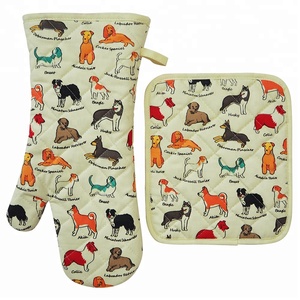 Heat Resistant Custom LOGO Printed Kitchen BBQ Oven Glove Mitt Cotton Set