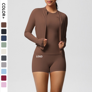 Custom Logo Solid Breathable Sportswear Zip Jacket & Shorts Yoga Set Lightweight Workout Gym Outfits for Women
