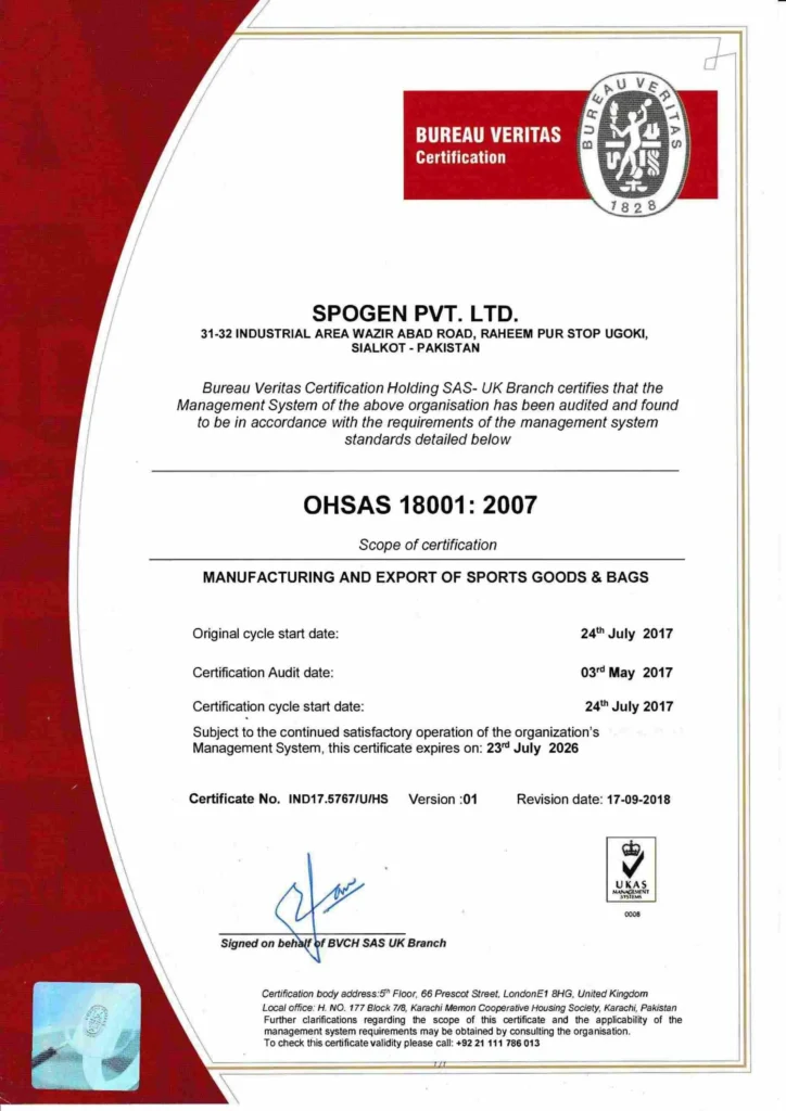 Spogen Quality Management System Certificate